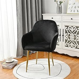 Highdi Soft Velvet Dining Chair Covers Solid Color Stretch Curved Back Chair Slipcovers with Armrest, Vanity Swivel Armchair Cover Removable Washable for Bedroom Party Hotel (Black,4 PCS)