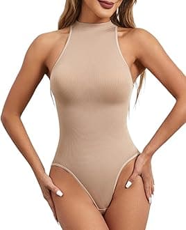 mistrend® Bodysuits Thongs Style Tummy Control Sleeveless Bodysuit Racerback Round Neck Body suits - Tank Top.