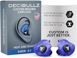 Decibullz - Custom Molded Earplugs, 31dB Highest NRR, Comfortable Hearing Protection for Shooting, Travel, Swimming, Work and Concerts (Blue)