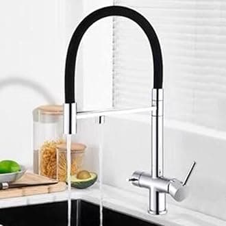 3 Way Kitchen Faucet Pull Out Swivel 2 Handles Hot and Cold Water Brass Kitchen Sink Mixer Faucet 3 Way-Chrome Plated