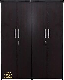CASPIAN Furniture 4 Door Wardrobe in Black Wenge for Bedroom | Engineered Wood Cupboard for Clothes and Accessories | Wardrobe with 4 Drawers and 10 Shelves| Size 75 x 60 x 19 Inches