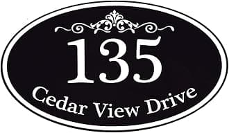 Customized Home Address Sign, Aluminum 12" x 7" Oval House Number Plaque, Personalized Color Choices Available (Black)