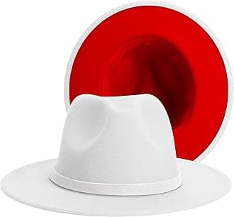 Trend Red Black Patchwork Wool Felt Jazz Fedora Hat Casual Men Women Leather Band Wide Brim Felt Hat