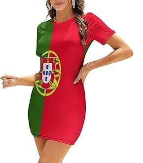 Fattyeery Womens Summer Casual Loose Dress Portugal Flag Long Dress Short Sleeve for Girls Fashion Skirts M