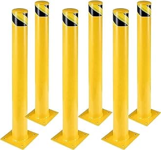 Safety Bollard 6 Packs, Garvee 36 in Height Bollard Post, 4.5 in Diameter, Yellow Safety Steel Bollard Post with 24 Anchor Bolts, for Traffic Control, Driveway Barrier, Parking Pole