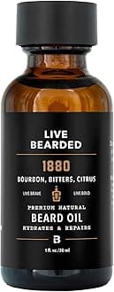 Live Bearded Beard Oil, 1 fl oz - Premium All-Natural Jojoba - Made in the USA - Hair and Skin Care for Men with Dry, Flaky Patches | 1880 Scent - Bourbon, Bitters, Citrus