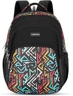 Lavie Sport Vector 39L Printed School Unisex Backpack with Rain cover for Boys/Girls (Black)