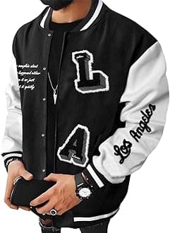 Men's Varsity Jacket Letter Print Color Block Long Sleeve Baseball Jacket Coat