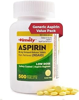 Timely Low Dose Aspirin 81mg for Adults - Pain Reliever for Minor Aches & Fever Reducer - Compared to the active ingredient in Bayer - Low Strength Enteric Coated Aspirin - 500 Tablets