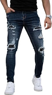 Men's Skinny Jeans Stretch Ripped Tapered Leg