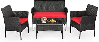 FDW | 4-Piece Patio Furniture Set | Red | Outdoor Wicker Furniture with Coffee Table | Modern Rattan Chairs Conversation Set | Outdoor Seating | Weather-Resistant | for Porch, Garden, Lawn