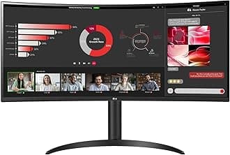 LG 34WR55QC-B 34" Curved UltraWide WQHD HDR 10 100Hz Monitor with USB Type-C, 3440x1440 Curved Display, 100Hz Refresh Rate, AMD FreeSync, Borderless Design