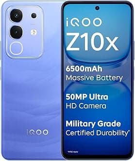 iQOO Z10x 5G (Ultramarine, 8GB RAM, 128GB Storage) | 6500 mAh Large Capacity Battery | Dimensity 7300 Processor | Military-Grade Durability