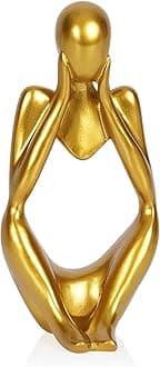 Sandstone Resin Thinker Style Abstract Sculpture Statue Collectible Figurines Home Office Bookshelf Desktop Decor (Small Gold, Focus)