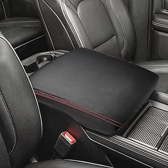 Car Center Console Armrest Cover for 2022 2023 Dodge Ram 1500 2500 3500 Accessories 2019 2020 2021 Arm Rest Box Lid Protector Pad Cushion Dog Seat Cover (Black with red Stitches)
