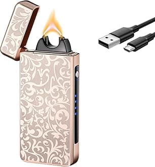 Fortune Flower Electric Lighter Rechargeable Windproof Flameless Plasma Arc Deluxe Metal Dazzling Lighter for Lighting Candles Incense Burners