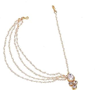 Sponsored Ad - Handicraft Kottage Latest Hair Jewelry Traditional White Pearl Stone Maang Tikka Jewellery | Chain Mathapatti | Bridal tika Jewellery Set for Women & Girls | Maang Tikka for Women