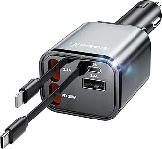 Retractable Car Charger, 4 in 1 Fast Car Phone Charger 60W, Retractable Cables and USB Car Charger,Compatible with iPhone 15/14/13/12/11,Galaxy,Pixel