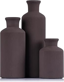 Brown Ceramic Vases Set - 3 Brown Small Vase, Farmhouse Country Vases Home Decor, Living Room Decoration, Table Decoration, Fireplace Decor, and Entrance Decorations Centerpieces