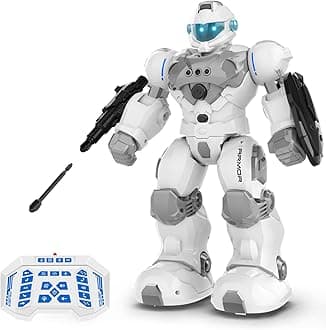 Robot Toys for Kids, Programmable Remote Control Robot with Intelligent Gesture Sensing, Recharge, Singing & Dancing Mode, Launcher (White)
