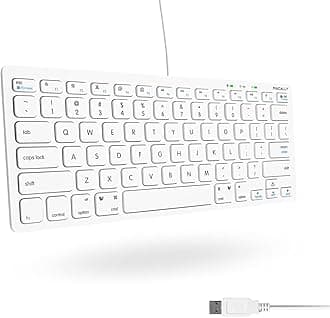 Macally USB Wired Keyboard for Mac and Windows PC - Plug and Play Apple Keyboard with 78 Scissor Switch Keys and 13 Shortcut Keys - Compact & Small That Saves Spaces and Looks Great - White