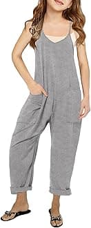 Cnkwei Girls' Casual Sleeveless Jumpsuits Spaghetti Strap Loose Romper Long Pants with Pockets