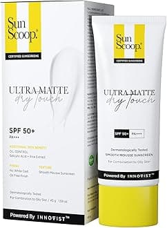 SunScoop Ultra Matte Dry Touch Sunscreen SPF 50 PA+++ | Matte Finish | Zinc Oxide & 0.1% ww Salicylic Acid for Oily Acne Prone Skin | Broad Spectrum, Non Comedogenic & No White Cast | Unisex | 45gm