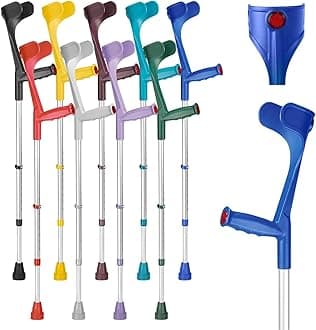 Ossenberg Classic Open Cuff Ergonomic Grip Elbow Crutch – Blue – Single | Lightweight Height Adjustable Economy Comfort Coloured Forearm Crutch for Adults Men & Women Mobility and Walking Aid