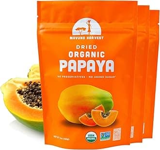Mavuno Harvest Papaya Dried Fruit Snacks | Organic Dried Papaya Slices | Gluten Free Healthy Snacks for Kids and Adults | No Sugar Added, Vegan, Non GMO, Direct Trade | 2 Ounce, Pack of 3