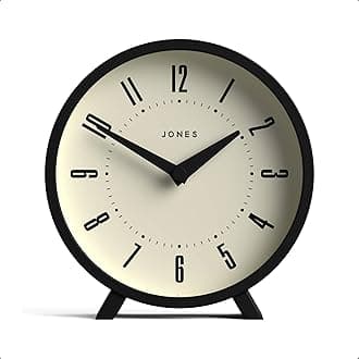 Jones Clocks® Venus desk clock | Modern round design | Black | Stylish retro look for shelf, table, mantel or bedside