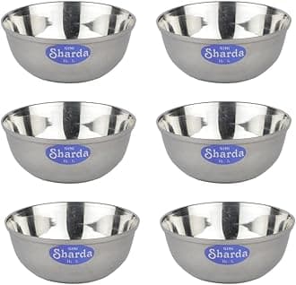 Sharda Metals Stainless Steel Katori Set of 6 for Halwa Wati and Dessert Vati for Indian Meals, Snacks, and Soups, Perfect for Families, Restaurants, and Kitchen Essentials, Bowls Each with 300 ml