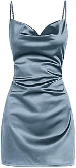ZAFUL Women's Satin Sleeveless Spaghetti Strap Mini Dress Sexy Slip Cowl Neck Silky Cocktail Party Dresses