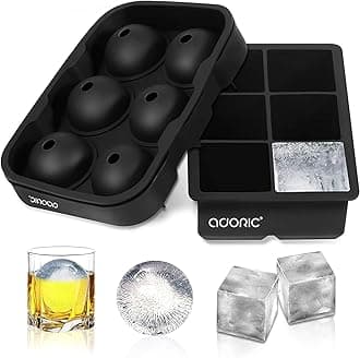 Adoric Ice Cube Trays Silicone Set of 2, Sphere Ice Ball Maker with Lid and Large Square Ice Cube Molds for Whiskey, Reusable and BPA Free
