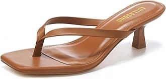LULLASONG Women's Kitten Heels Sandals Square Open Toe Flip Flop Heels 1.8-2 Inch Heeled Sandals for Women, Brown, 7.5
