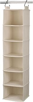 Household Essentials Cedarline 6-Shelf Hanging Closet Organizer, Heavy-Duty Cotton Canvas, Breathable, Versatile, Compact, Perfect for Rod or Wire Closets, Natural