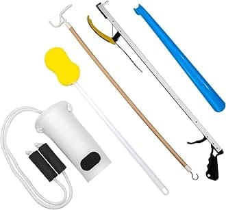 FabLife Hip Kit Daily Living Aids for Mobility, Hip Replacement Recovery, Knee and Back Surgery Includes Grabber Reacher, Bath Sponge Stick, Sock Aid, Shoehorn, Dressing Stick