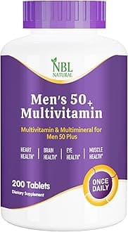 NBL Natural Multivitamin for Men 50 Plus, Multimineral Supplement, Vitamin D3, B-Vitamins and Zinc, Supports Memory and Cognition in Older Adults - 200 Tablets