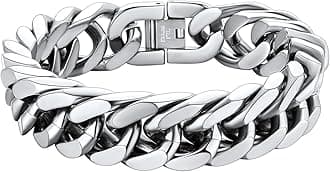 ChainsHouse Stainless Steel Cuban Link Bracelet, 8mm/12mm/17mm Width, 7.5"/8.3"/9", 18K Gold Plated Chain Wrist Bracelets for Men Women, Send Gift Box