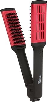 Ceramic Straightening Brush with Nylon Bristles for Smoothing and Styling Thick Coarse Hair, Double-Sided Hair Straightener Brush, 2-in-1 Smoothing Hair Brush, Gently Removes Tangles