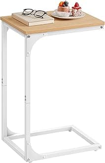 VASAGLE Side Table, MLET350Y01, C-Shaped Sofa Table, TV Tray, Metal Frame, for the Living Room, Bedroom, Almond Yellow and Cloud White
