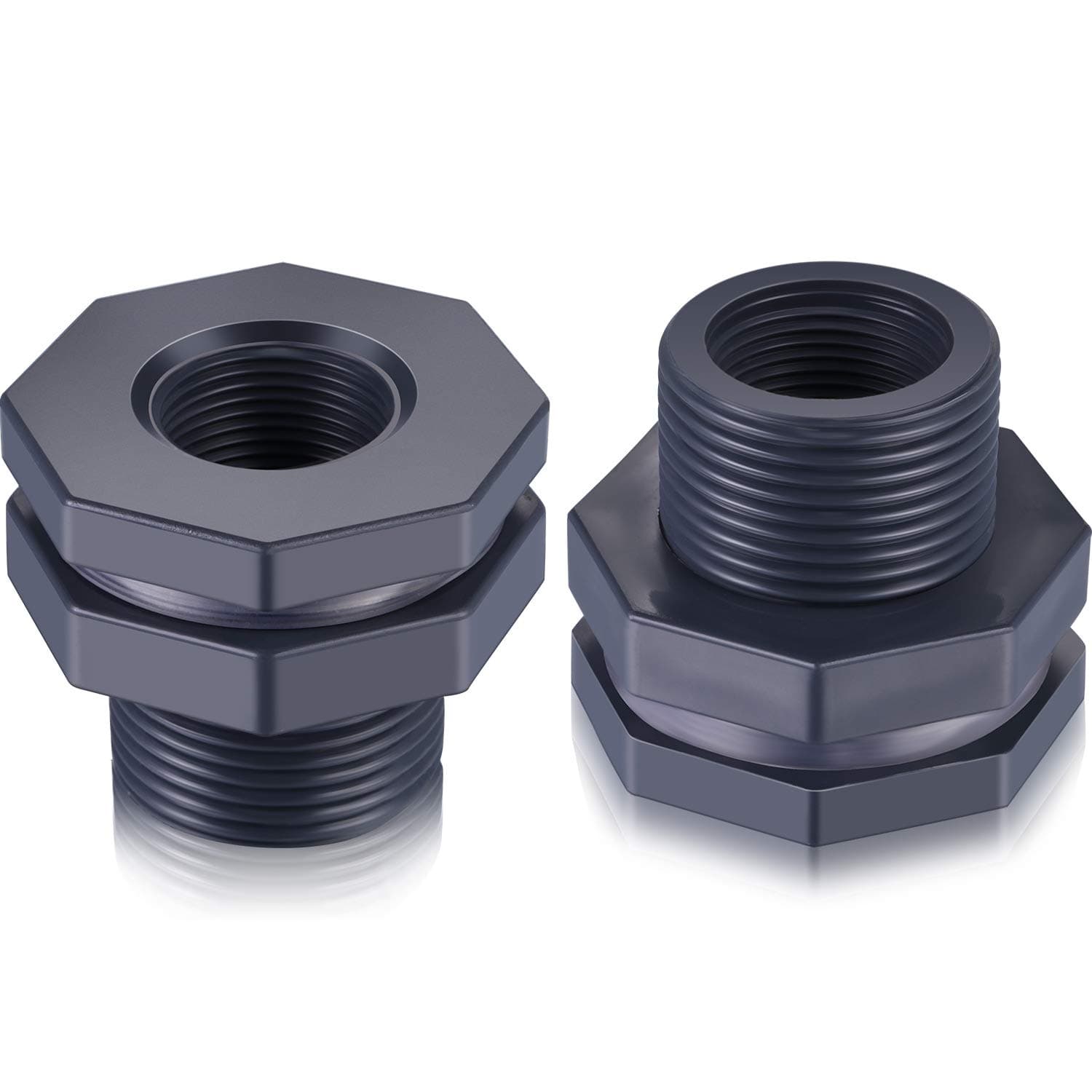 2 Pieces 3/4 Inch PVC Bulkhead Fitting for Rain Barrels, Aquariums, Water Barrel, Water Tanks, Bucket, Ponds, Pools
