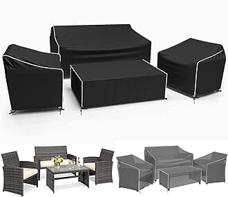 Gasadar Outdoor Furniture Cover Waterproof, 4 Piece Patio Furniture Covers for Patio Loveseat, Chair and Coffee Table, Heavy Duty 600D, Black