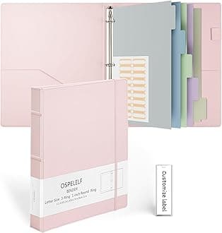 Ospelelf Vintage Hardcover 3 Ring 1 inch Leather Binder, Professional Binders Organizer Suitable for Letter Size Documents, Binder Dividers with Tabs, Faux Pink Leather