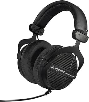 DT 990 PRO, 250 Ohm, Open Back, Over Ear, Wired Professional Studio Headphones, Mixing, Music Production, Editing, Audiophile, 3m Coiled Cable, Black with Black Velour Ear Pads
