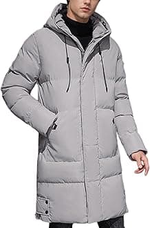 Gihuo Mens Long Puffer Jacket Winter Warm Hooded Outerwear Quilted Jacket Zip Up Padded Coats Outerwear(Grey-M)