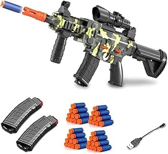 BYTEWAR Soft Bullets Toys Guns for Boys,M416 Foam Blaster Gun,Electric Sniper Rifle with Scope 40 Darts 2 Magazines,Full auto Gun for Kids Ages 6-12 Years Old,Gifts for Adult, Camouflage, M416-905B