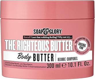Soap & Glory The Righteous Body Butter - Hydrating Body Moisturizer for Dry Skin with Shea Butter, Vitamin E & Aloe Vera - Rich Lotion for Women - Vegan & Cruelty Free (10.1 fl oz)