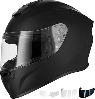 FavotoFull Face Motorcycle Helmet, DOT Approved Lightweight Helmet, Anti-Fog Film Included, cascos para motos for Adults Men Women, Black