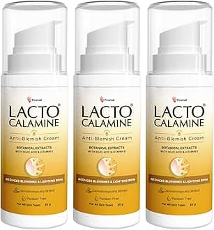 Lacto Calamine Anti Blemish Face Cream | 30g x 3 | Kojic Acid, Botanical Extracts & Vitamin E | Reduces Blemishes & Lightens Skin | Lightens Acne Marks & Spots | No Parabens & Dermatologically Tested
