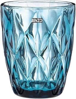 BINZO Color Water Glasses, Set of 6, 300 ml, Textured Blue Colored Glassware, Drinking Tumbler Glass for Juice, Drinks, Home, Kitchen, Beverage, Gift (Blue, Small, 300 ml, Set of 6)
